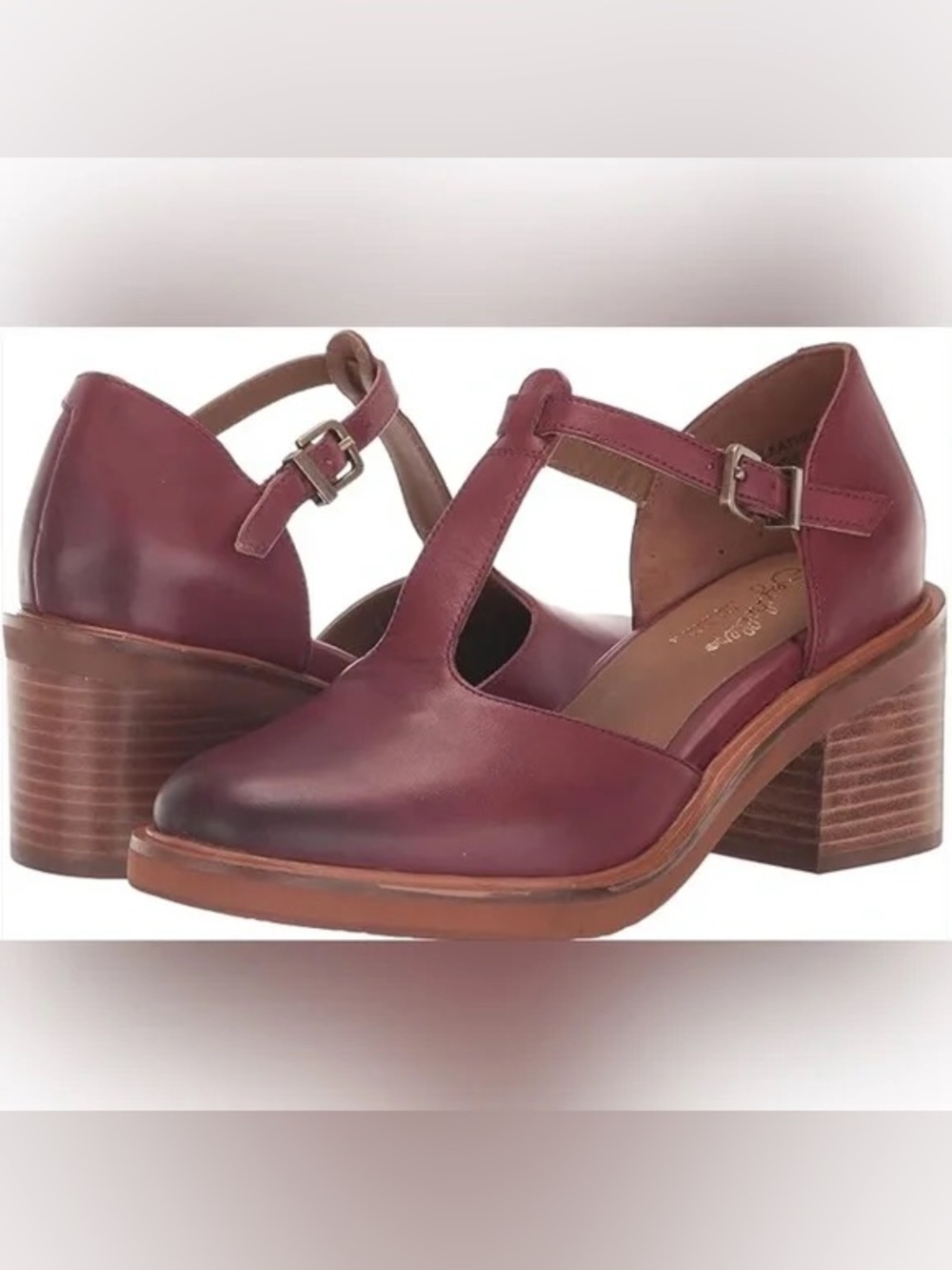Seychelles T-Strap Low Block Heel in Burgundy - Picture 7 of 7